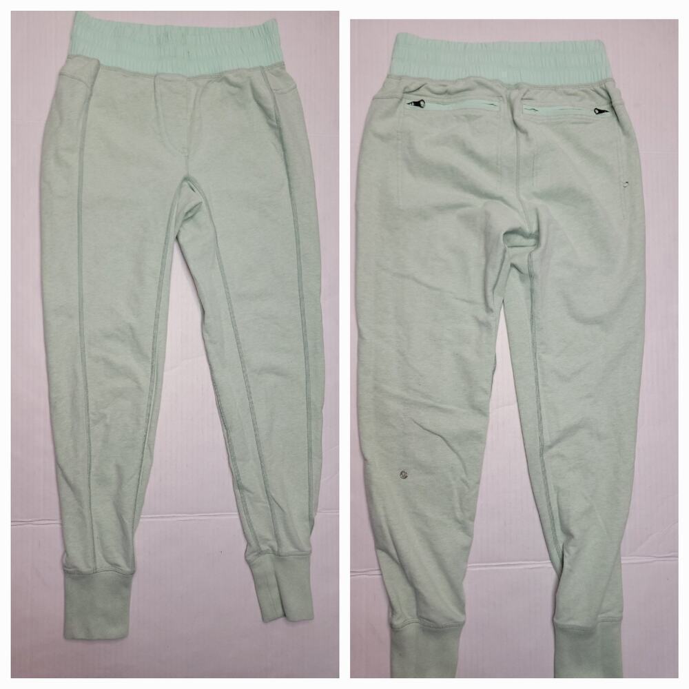 Lululemon Jogger Pants Sz 4 Mint Green High Rise Elastic Waist Pockets FLAWED*